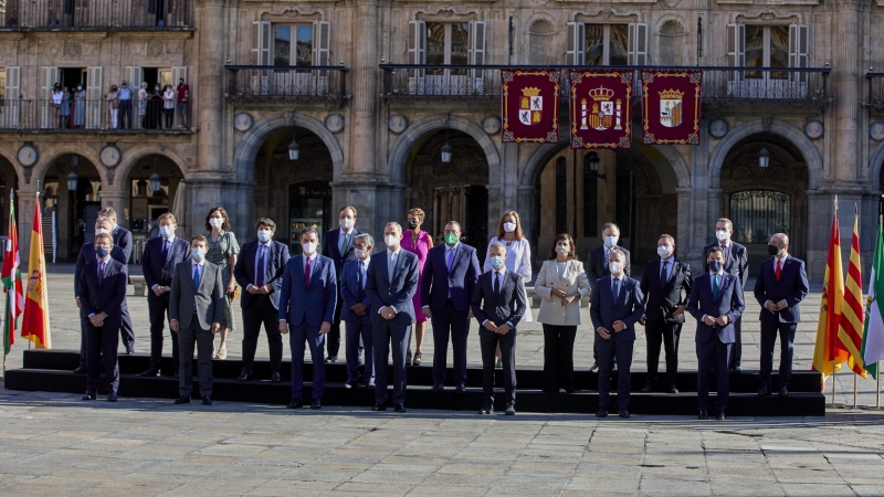 El presidente de Melilla, Eduardo de Castro; el presidente de Canarias, Ángel Víctor Torres; el presidente de la Xunta de Galicia, Alberto Núñez Feijóo; el presidente de Comunidad Valenciana, Ximo Puig; el presidente de Castilla y León, Alfonso Fernánde