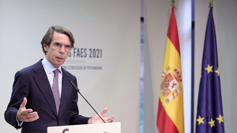 El expresidente del Gobierno y presidente del IADG, José María Aznar, interviene en la clausura del Campus FAES 2021 en el auditorio de la Fundación Abertis, a 24 de septiembre de 2021, en Madrid.