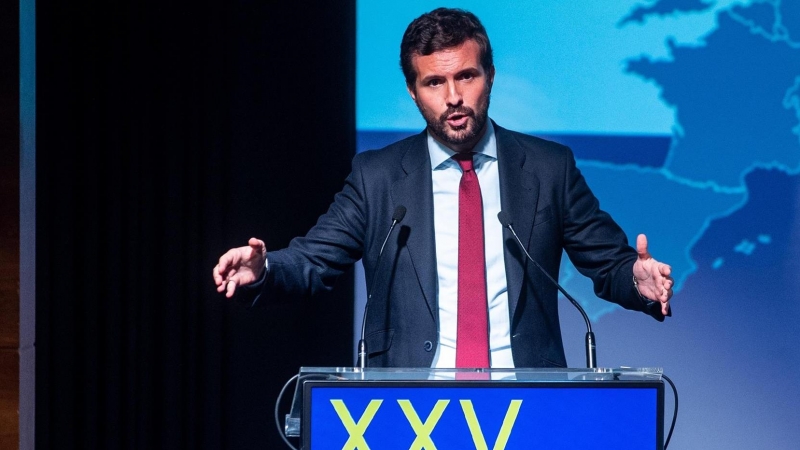 El presidente del Partido Popular, Pablo Casado, clausura el XXV Congreso Extraordinario de la European Seniors' Union, este viernes en un hotel madrileño. (24-9-2021)