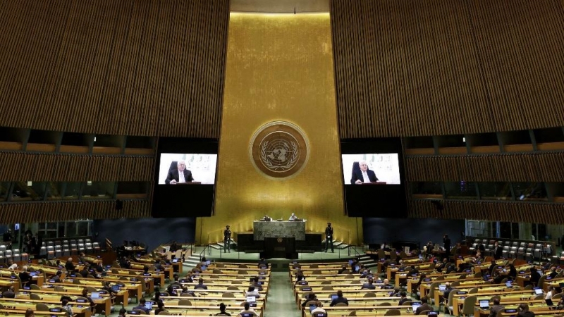 Mahmoud Abbas durante un discurso.