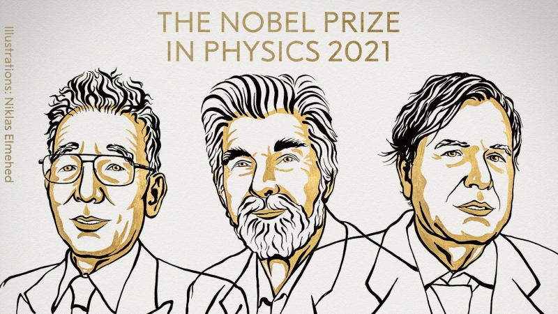 Cartel para anunciar los ganadores del Premio Nobel de Física 2021.