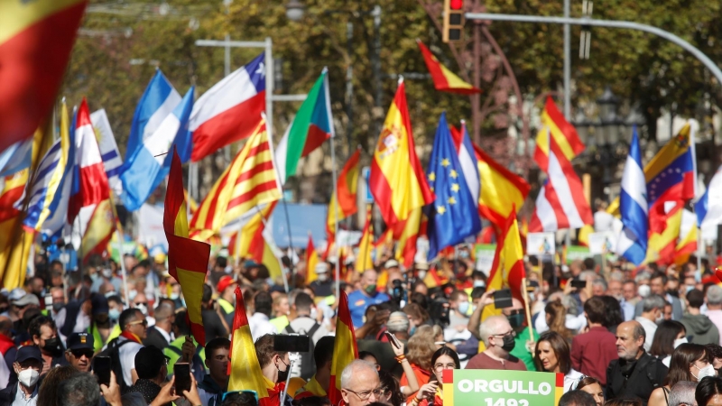 Una imatge de la manifestació espanyolista d'aquest 12 d'octubre a Barcelona.