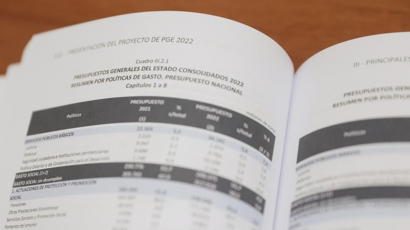 Documento del Proyecto de Ley de Presupuestos del Estado de 2022 presentado por la ministra de Hacienda en el Congreso. E.P./Eduardo Parra