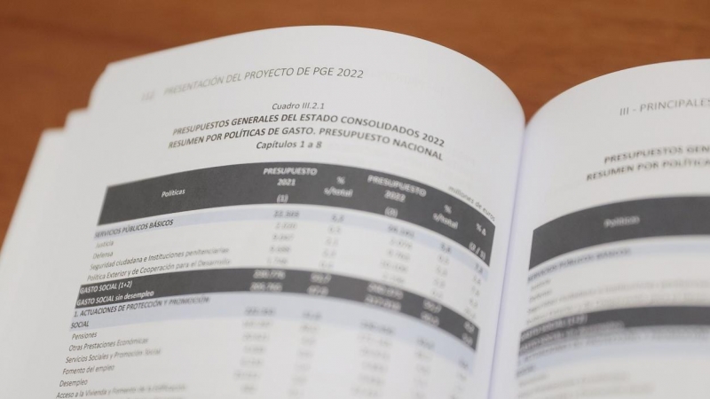 Documento del Proyecto de Ley de Presupuestos del Estado de 2022 presentado por la ministra de Hacienda en el Congreso. E.P./Eduardo Parra