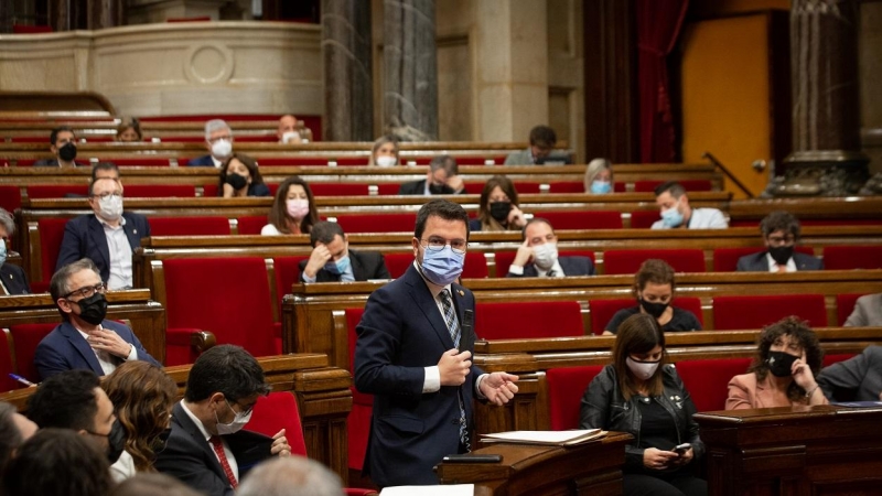 El president de la Generalitat, Pere Aragonès, interviene en el Pleno del Parlament de Catalunya. E.P./David Zorrakino