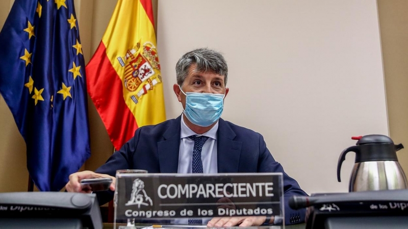 El comisario de la Policía Nacional Pedro Agudo durante su comparecenciaq ante la Comisión de Investigación del caso Kitchen, en el Congreso de los Diputados.
