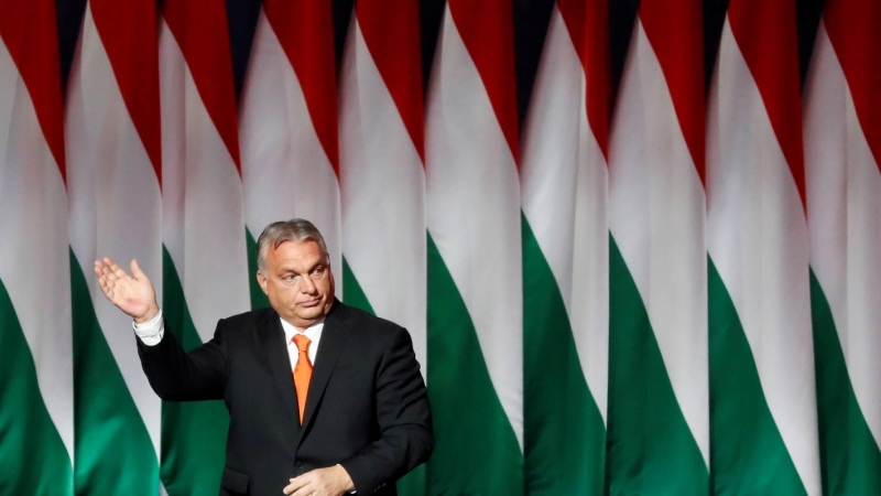 El presidente ultraderechista de Hungría, Viktor Orban, durante el Congreso de su partido el 14 de noviembre de 2021.