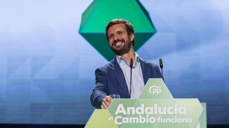 El presidente del PP nacional, Pablo Casado, durante su intervención en la clausura del XVI Congreso Autonómico del PP de Andalucía, a 21 de noviembre del 2021 en Granada.
