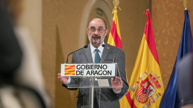 El presidente de Aragón, Javier Lambán, durante una rueda de prensa.