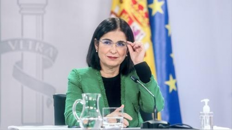 La ministra de Sanidad, Carolina Darias, durante una rueda de prensa tras la Conferencia Intersectorial de Medioambiente conjunta con el Consejo Interterritorial de Salud, a 24 de noviembre de 2021, en Madrid.