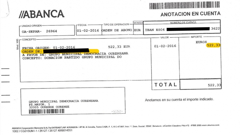 Donación de Félix Álvarez Bertolez, primo carnal del alcalde de Ourense contratado como asesor en el Ayuntamiento.