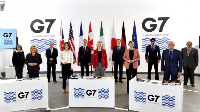 Ministros del exterior del G7 en su cita en Liverpool.