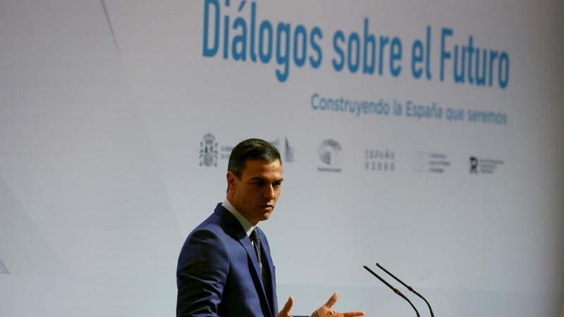 El presidente del Gobierno, Pedro Sánchez, interviene en la clausura los 'Diálogos sobre el futuro', un foro organizado por el Gobierno y la Comisión y el Parlamento europeos, este lunes 13 de diciembre de 2021.