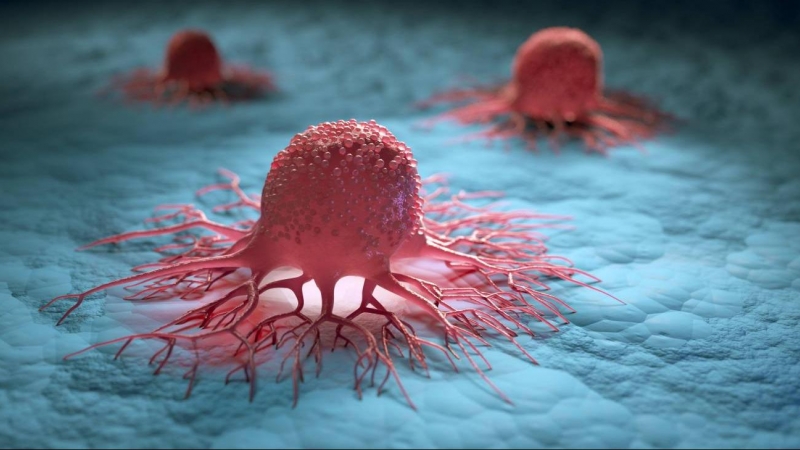 Ilustración 3D de un grupo de células cancerosas