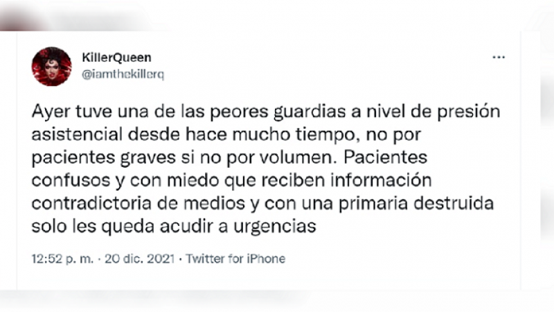 Hilo en Twitter de un sanitario denunciando el colapso de la atención primaria.