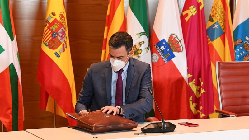 El presidente del Gobierno, Pedro Sánchez, durante la reunión telemática de la XXV Conferencia de presidentes autonómicos, en el Senado. EFE/ EFE/Pool Moncloa/Borja Puig de la Bellacasa