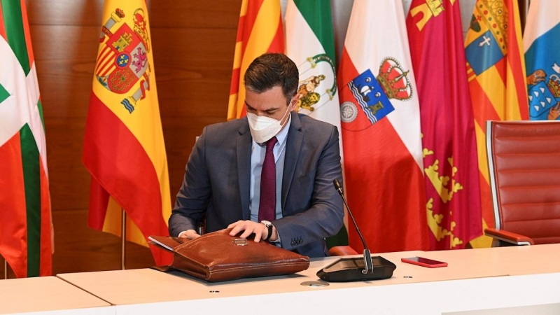 El presidente del Gobierno, Pedro Sánchez, durante la reunión telemática de la XXV Conferencia de presidentes autonómicos, en el Senado. EFE/ EFE/Pool Moncloa/Borja Puig de la Bellacasa