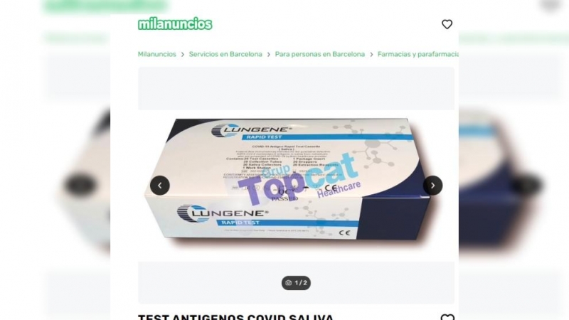 Imagen de la web milanuncios en la que se oferta un pack de test de antígenos.