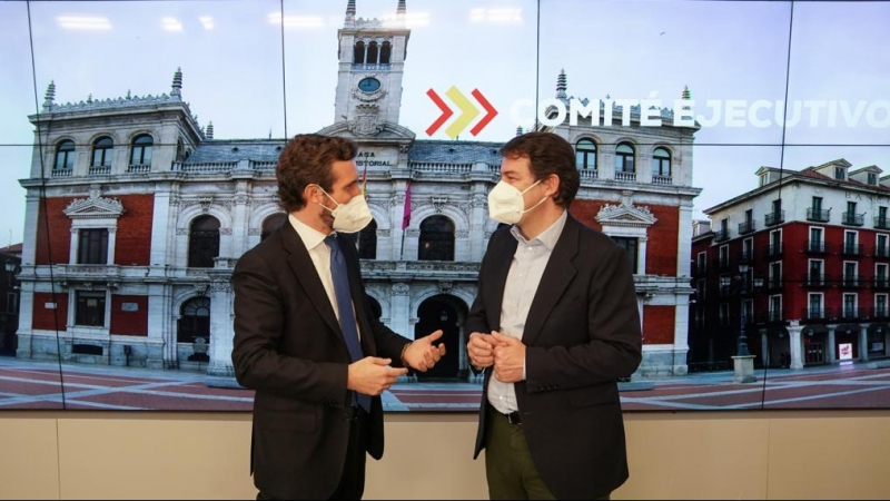 El presidente del PP, Pablo Casado, junto al presidente de la Junta de Castilla y León, Alfonso Fernández Mañueco.