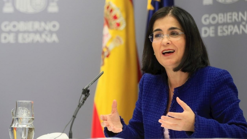 La ministra de Sanidad, Carolina Darias, durante la rueda de prensa celebrada tras la celebración del Consejo Interterritorial de Salud, este miércoles 29 de diciembre de 2021 en Madrid.