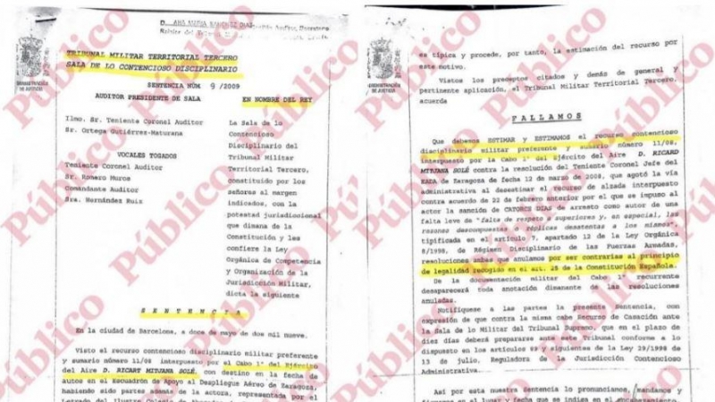 Una de las sentencias de tribunales militares que dieron la razón a Mitjana.