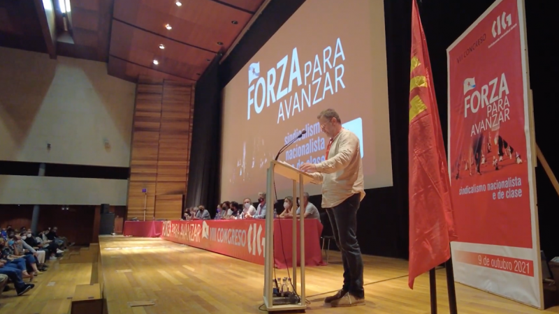 Paulo Carril, secretario xeral de la CIG, en la clausura del VIII Congreso de la CIG en octubre pasado.