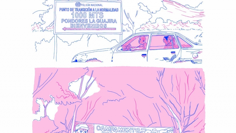 Una de les pàgines del còmic 'En el ombligo', sobre el procés de pau colombià.