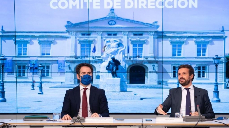 El secretario general del PP, Teo García Egea, junto al presidente nacional del partido, Pablo Casado, durante un Comité de Dirección celebrado esta semana.