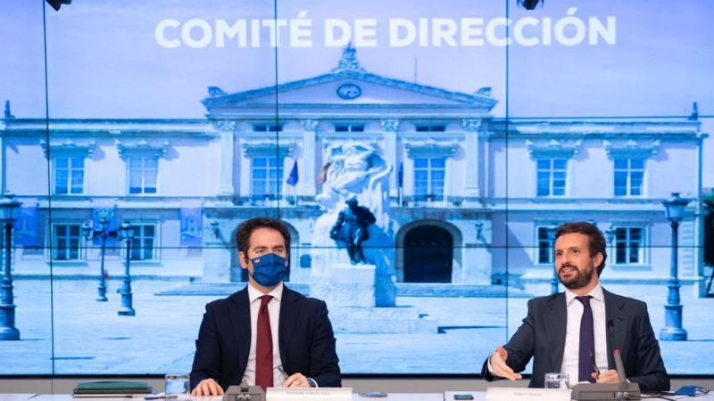 El secretario general del PP, Teo García Egea, junto al presidente nacional del partido, Pablo Casado, durante un Comité de Dirección celebrado esta semana.