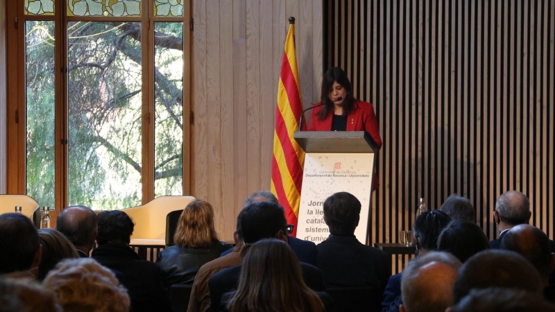 La consellera de Recerca i Universitats, Gemma Geis, durant la jornada del català a les universitats.