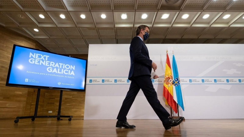 El presidente de la Xunta de Galicia, Alberto Núnez Feijóo, en la presentación del plan gallego para los fondos Next Generation, en marzo de 2021.