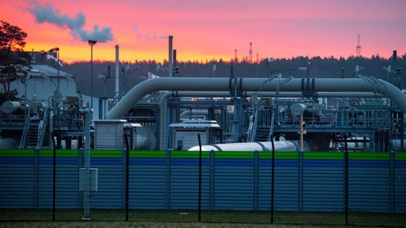Vista de los sistemas de tuberías y dispositivos de cierre en la estación receptora de gas del gasoducto Nord Stream 2 del Mar Báltico.