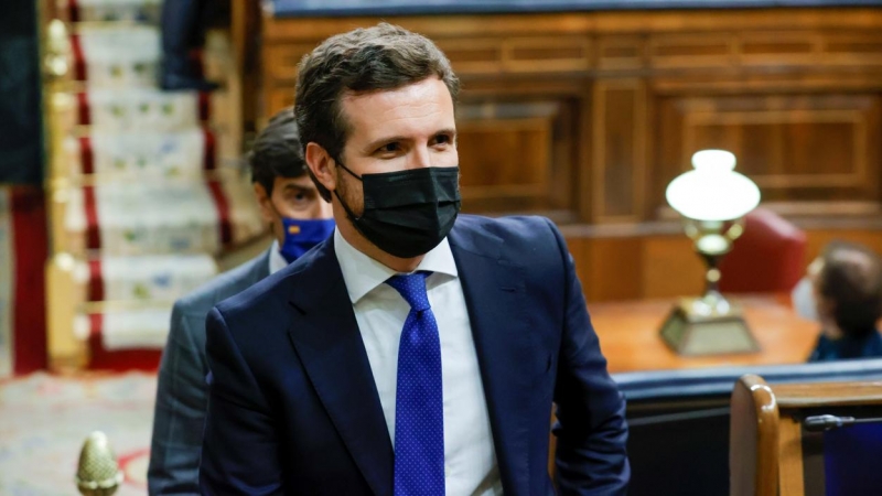 15/02/2022 - El presidente del Partido Popular, Pablo Casado, durante el pleno de este martes en el Congreso de los Diputados, en Madrid.