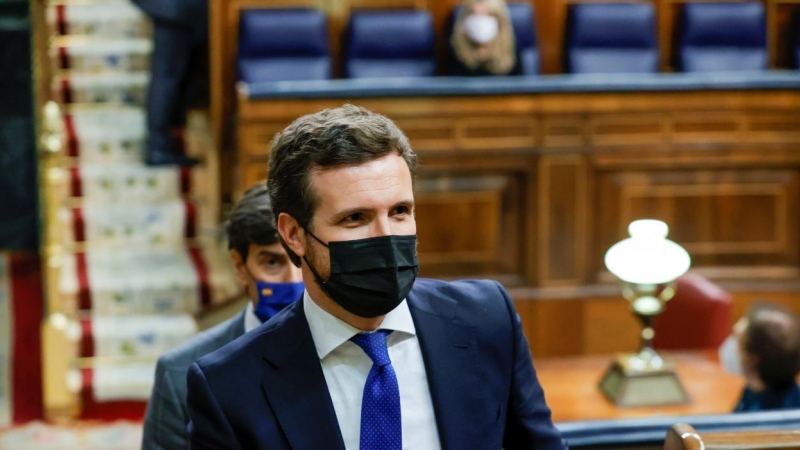 15/02/2022 - El presidente del Partido Popular, Pablo Casado, durante el pleno de este martes en el Congreso de los Diputados, en Madrid.