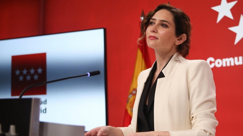 La presidenta de la Comunidad de Madrid, Isabel Díaz Ayuso durante su comparecencia en en la Real Casa de Correos de Madrid este jueves. E.P.