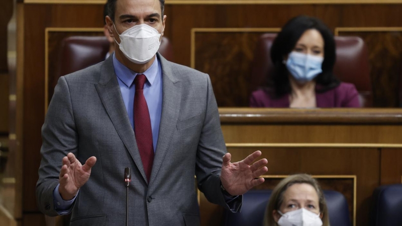 El presidente del Gobierno, Pedro Sánchez, interviene durante la sesión de control al Gobierno, este miércoles, en el Congreso de los Diputados.