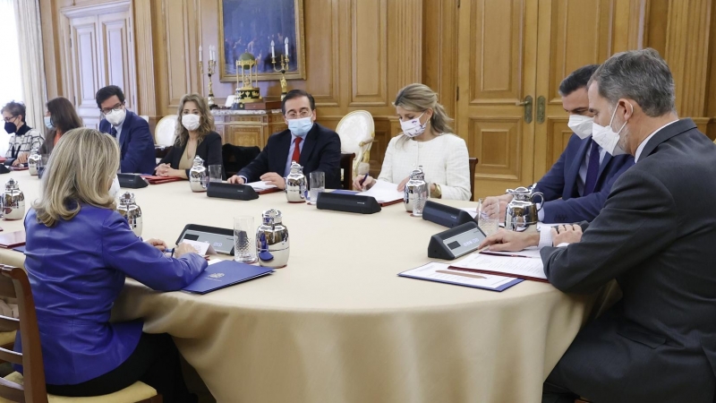 Reunión del Consejo de Seguridad Nacional celebrada ayer en el Palacio de la Zarzuela, con la presencia del rey Felipe VI, Pedro Sánchez y otros integrantes del Gobierno y autoridades del Esrado.