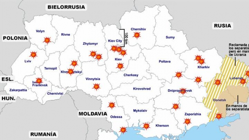 Mapa de Ucrania y atasco