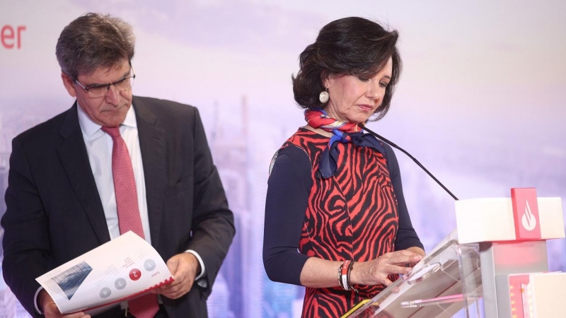 El consejero delegado del Banco Santander, José Antonio Álvarez y la presidenta del Banco Santander, Ana Botín durante la presentación de los resultados correspondientes al ejercicio 2019, en la Ciudad Grupo Santander, en Boadilla del Monte (Madrid). E.P.