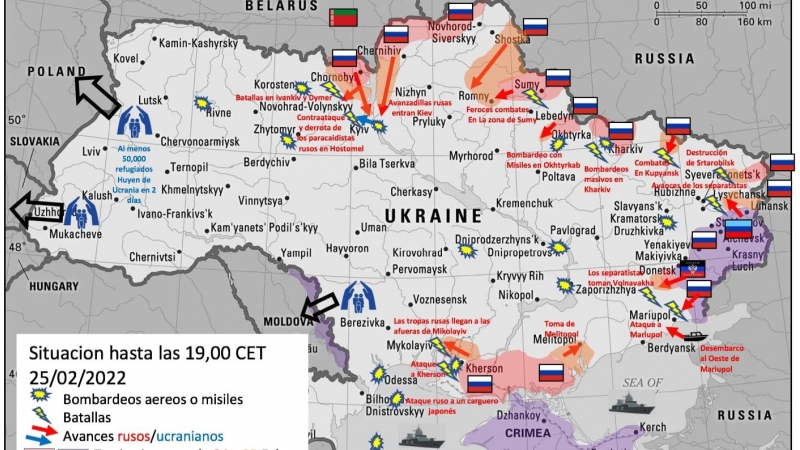 Mapa sobre los bombardeos y avances de Rusia en territorio ucraniano.