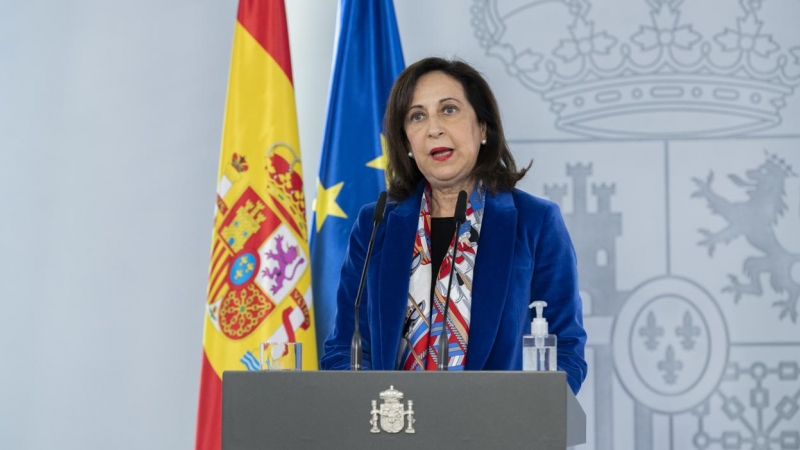 La ministra de Defensa, Margarita Robles, en rueda de prensa el pasado 25 de febrero.