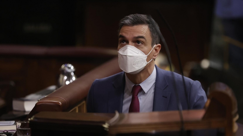 El presidente del Gobierno, Pedro Sánchez interviene en la sesión plenaria en el Congreso este miércoles.