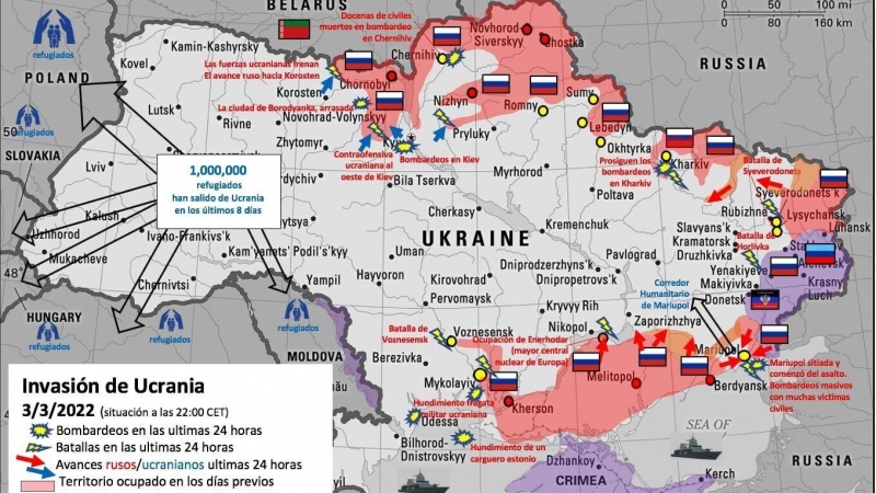 Mapa del avance ruso en Ucrania.