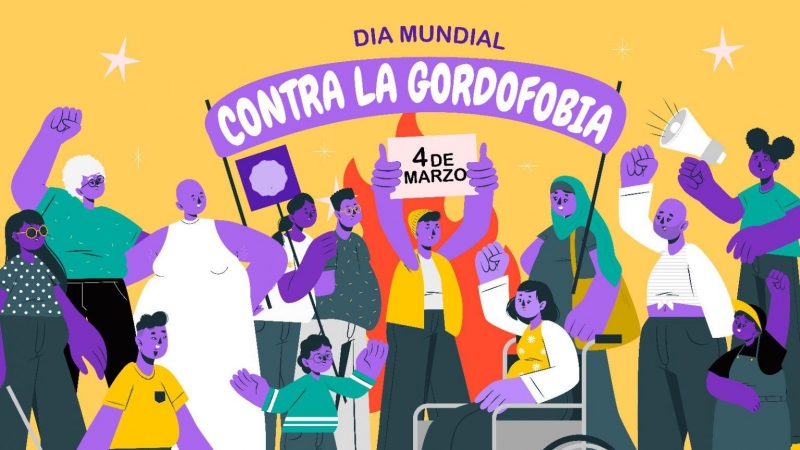 04/03/2022 Cartel de la acción reivindicativa colectiva para resignificar el Día Mundial contra la Obesidad y renombrarlo como Día contra la gordofobia