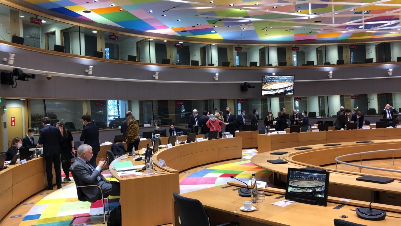Los embajadores de los Veintisiete ante las instituciones comunitarias, reunidos en Bruselas este 7 de marzo de 2022 para iniciar el proceso de adhesión de Ucrania, Georgia y Moldavia.