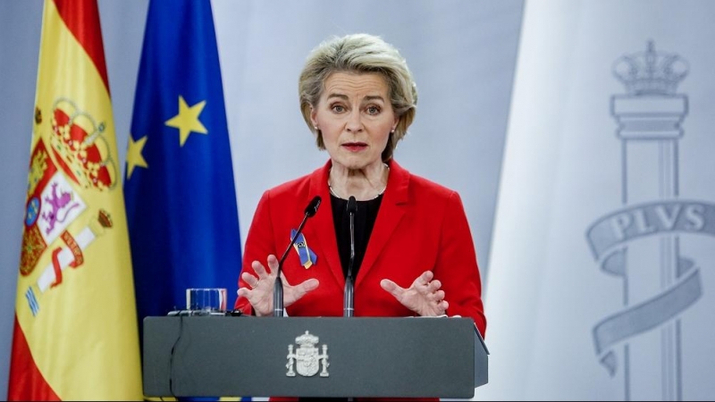 08/03/2022. La presidenta de la Comisión Europea, Ursula von der Leyen, después de una reunión con el presidente del Gobierno, en La Moncloa, a 05/03/ 2022.
