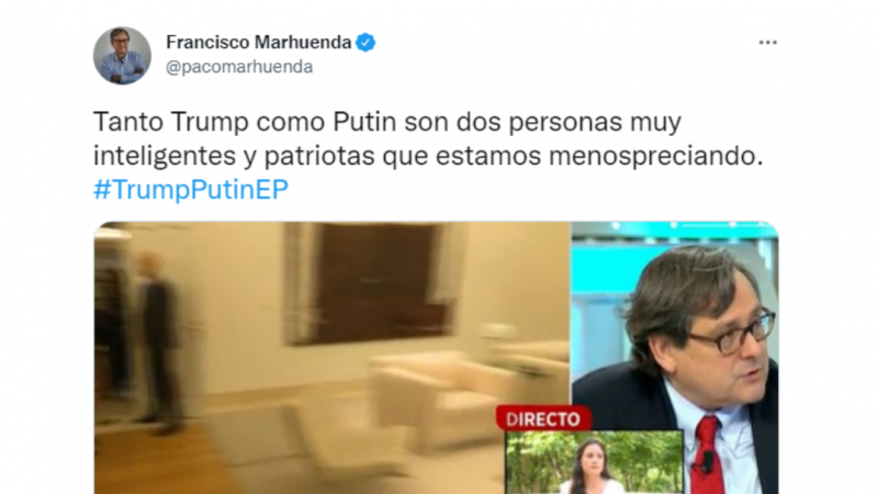 Captura de un tuit de Paco Marhuenda alabando a Putin