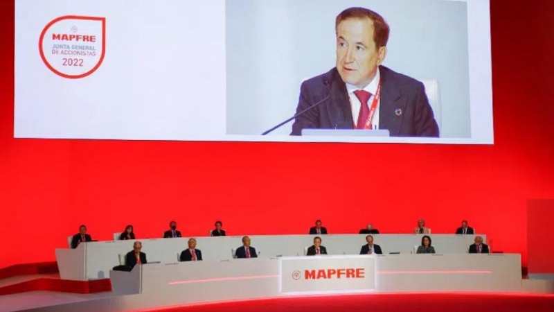 El presidente de Mapfre, Antonio Huertas, durante su intervención en la junta de accionistas de la aseguradora.