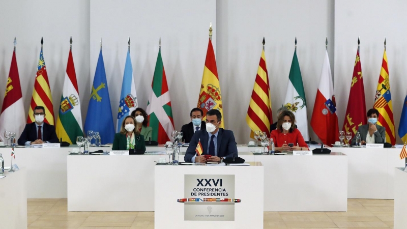 El presidente del Gobierno, Pedro Sánchez, durante su intervención en la reunión de la XXVI Conferencia de Presidentes se celebra este domingo 13 de marzo de 2022.