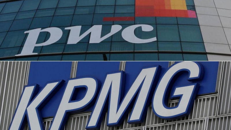 Los logos de las auditoras PwC y KPMG.